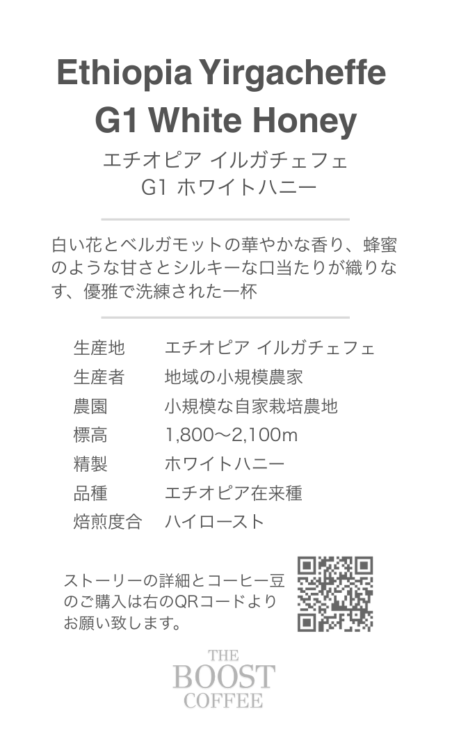 エチオピア イルガチェフェ G-1 ホワイトハニー（100g）