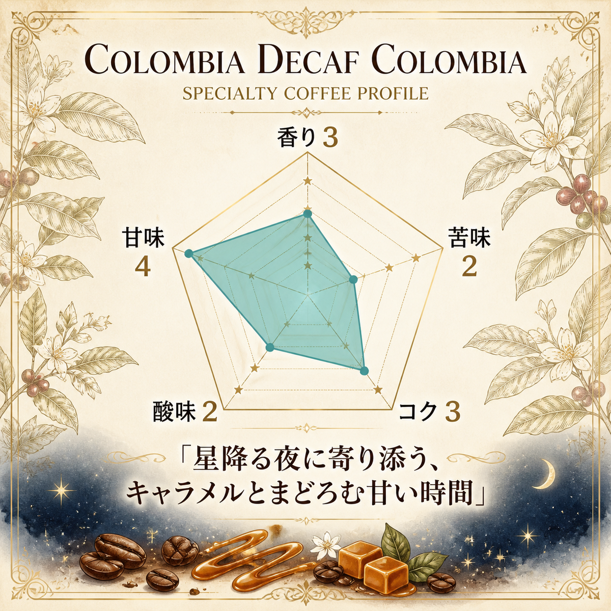 カフェインレス コロンビア ウォッシュド シティ スペシャルティコーヒー豆 デカフェ 100g